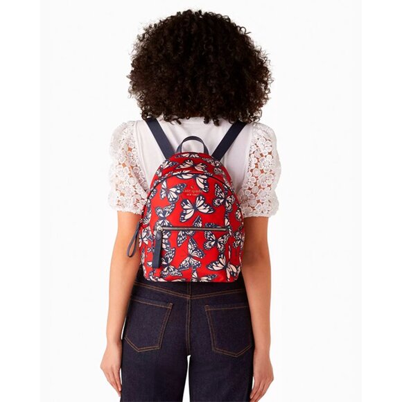 S Kate Spade Chelsea Nylon Medium Backpack Red Navy Butterflies KB591 NWT $299 - Picture 2 of 10